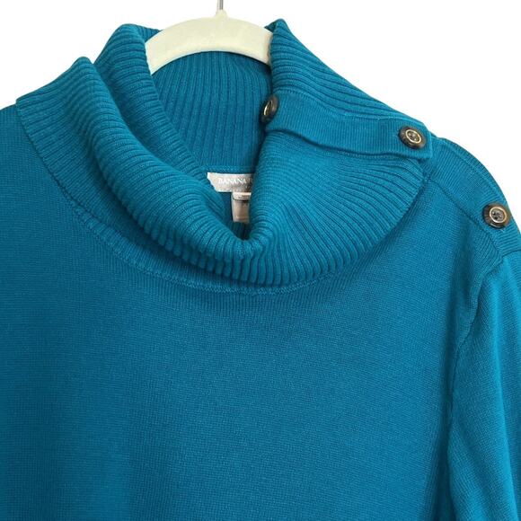 Banana Republic Womens Sweater XL Teal Button Cowl Neck Long Sleeve 100% Cotton - Picture 2 of 5